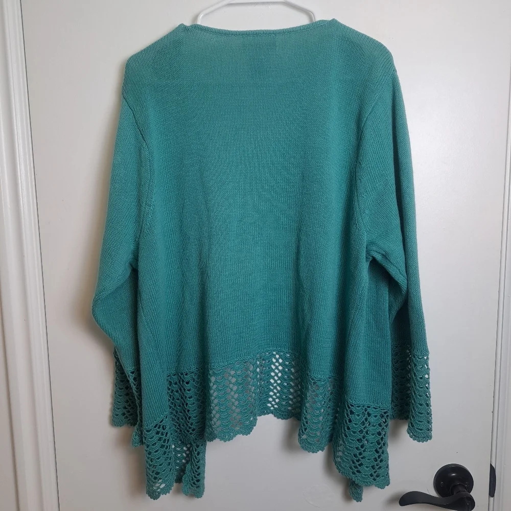 Blair Blue Crochet Boho Lagenlook Cottagecore Fairy‎ Open Cardigan Size Large - Picture 3 of 5